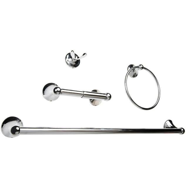 4-Piece Bathroom Hardware Accessory Set With 24" Towel Bar (Chrome Finish)