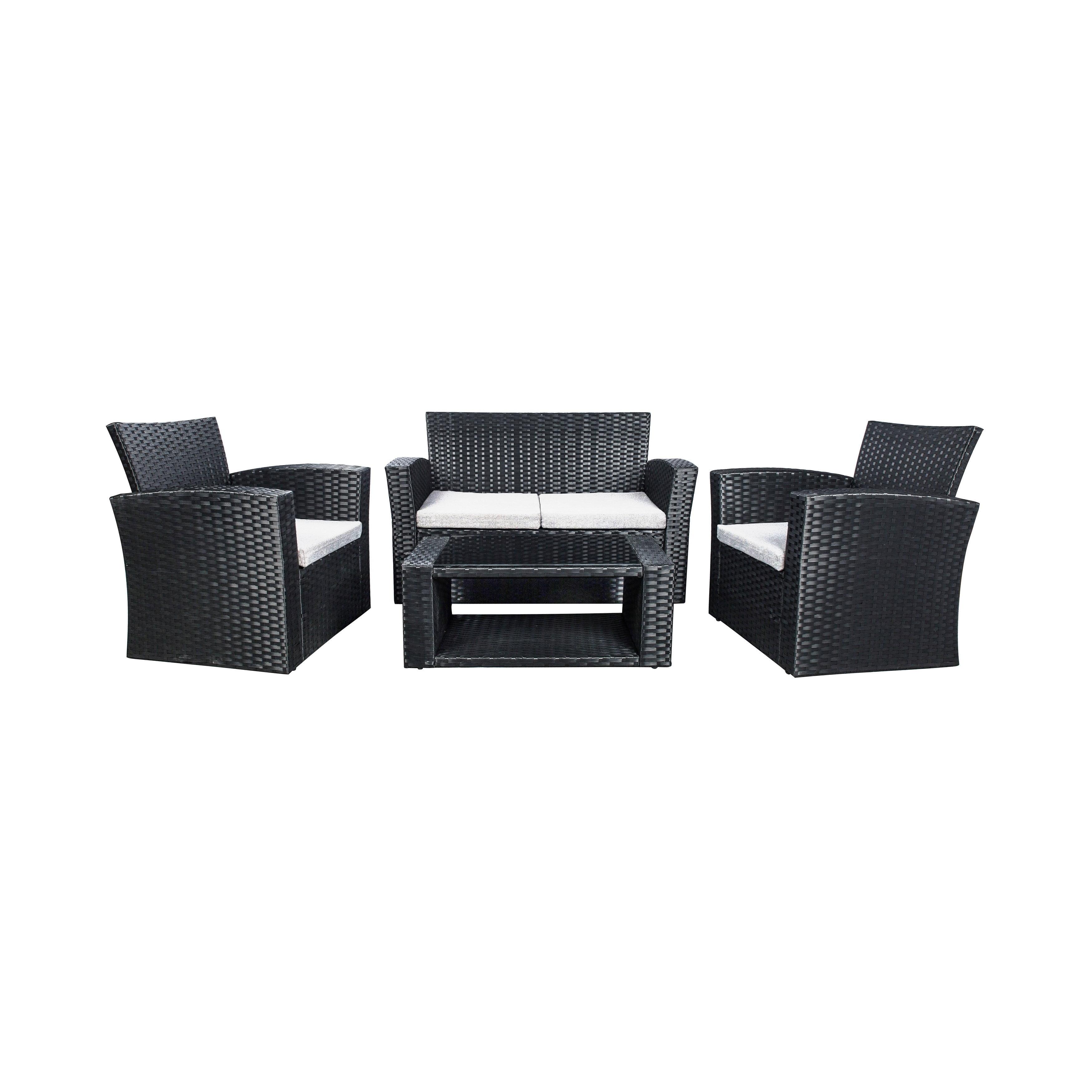 4-Piece Black Wicker Outdoor Patio Sofa Set with White Cushions