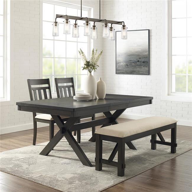 Hayden Slate Wood 4-Piece Dining Set with Bench and Chairs