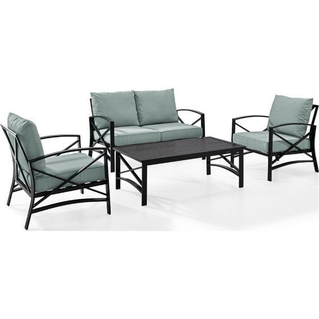 Kaplan 4-Piece Outdoor Seating Set with Teal Cushions and Steel Frame