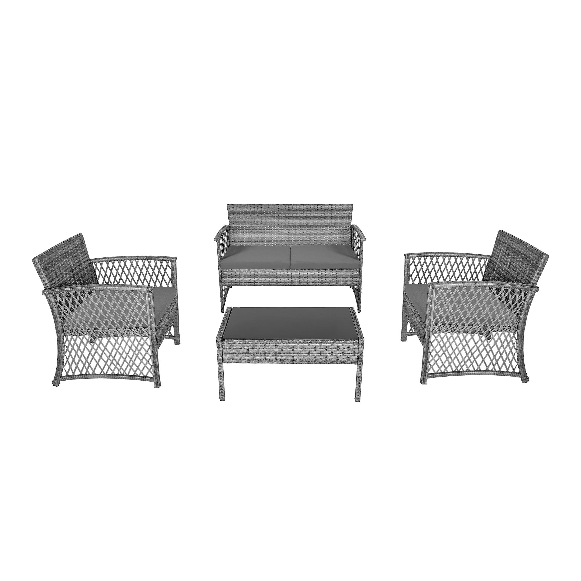 4-Piece Outdoor Patio Conversation Set, Gray/Gray