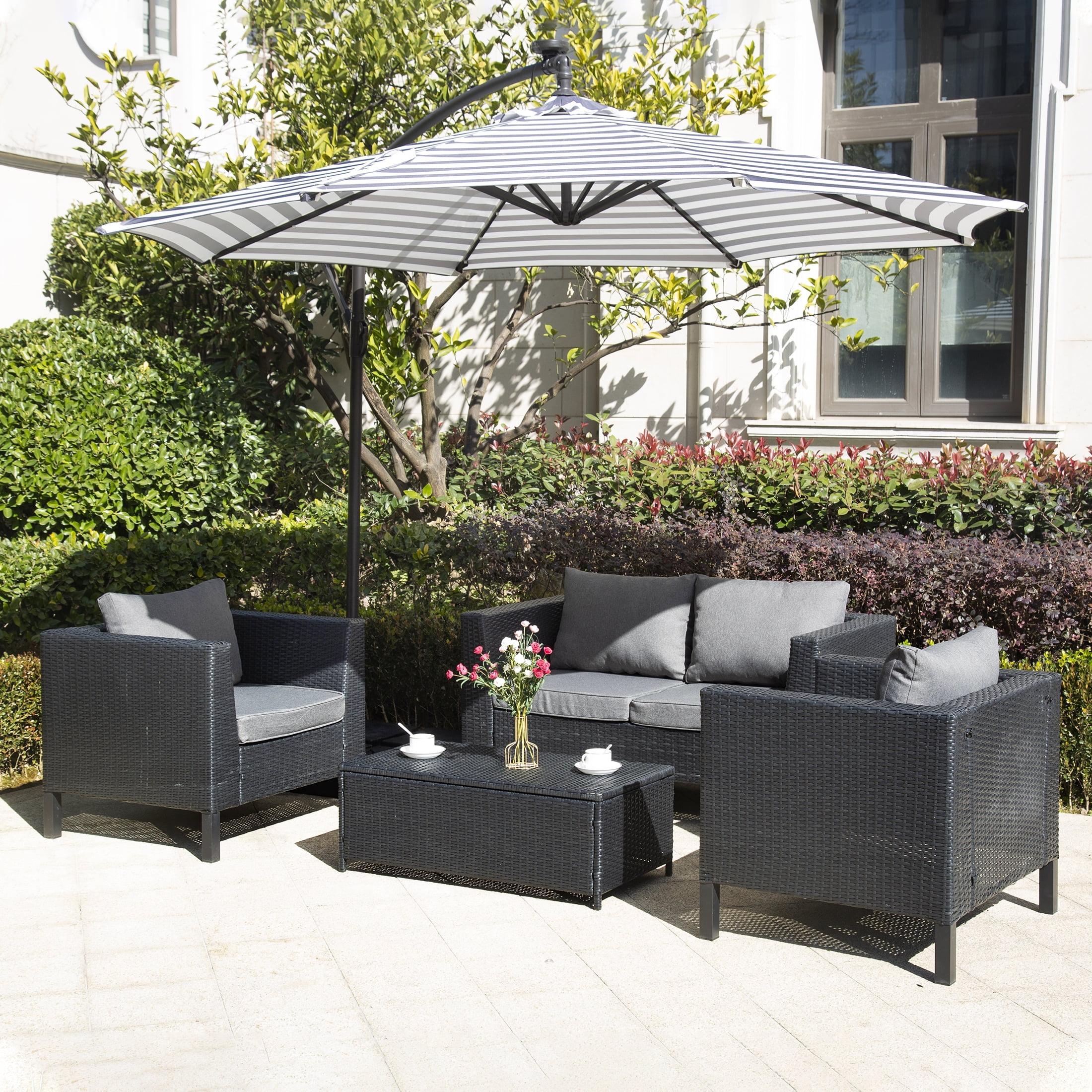 Gray 4-Piece All-Weather Wicker Patio Conversation Set with Cushions