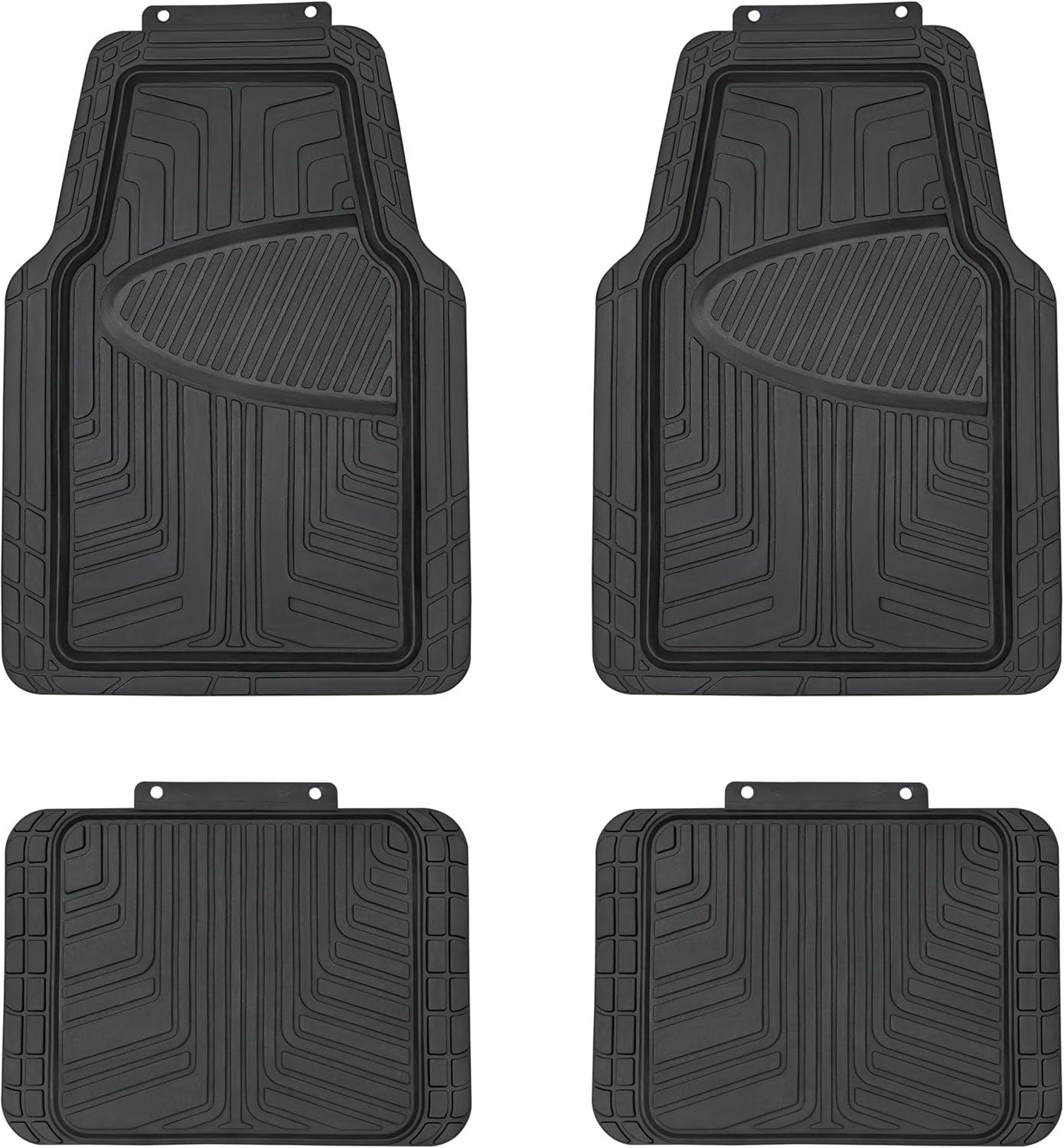 4-Piece Premium Rubber Floor Mat for Cars, SUVs and Trucks, All Weather Protection, Universal Trim to Fit