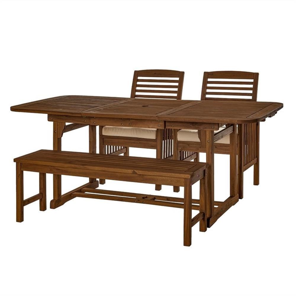 4 Piece Wood Patio Dining Table Set - Dark Brown