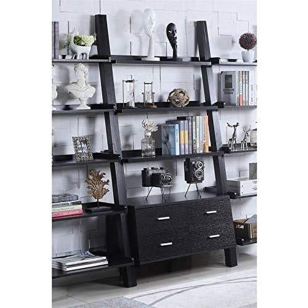 Cappuccino 69" MDF Ladder Bookcase with 4 Drawers