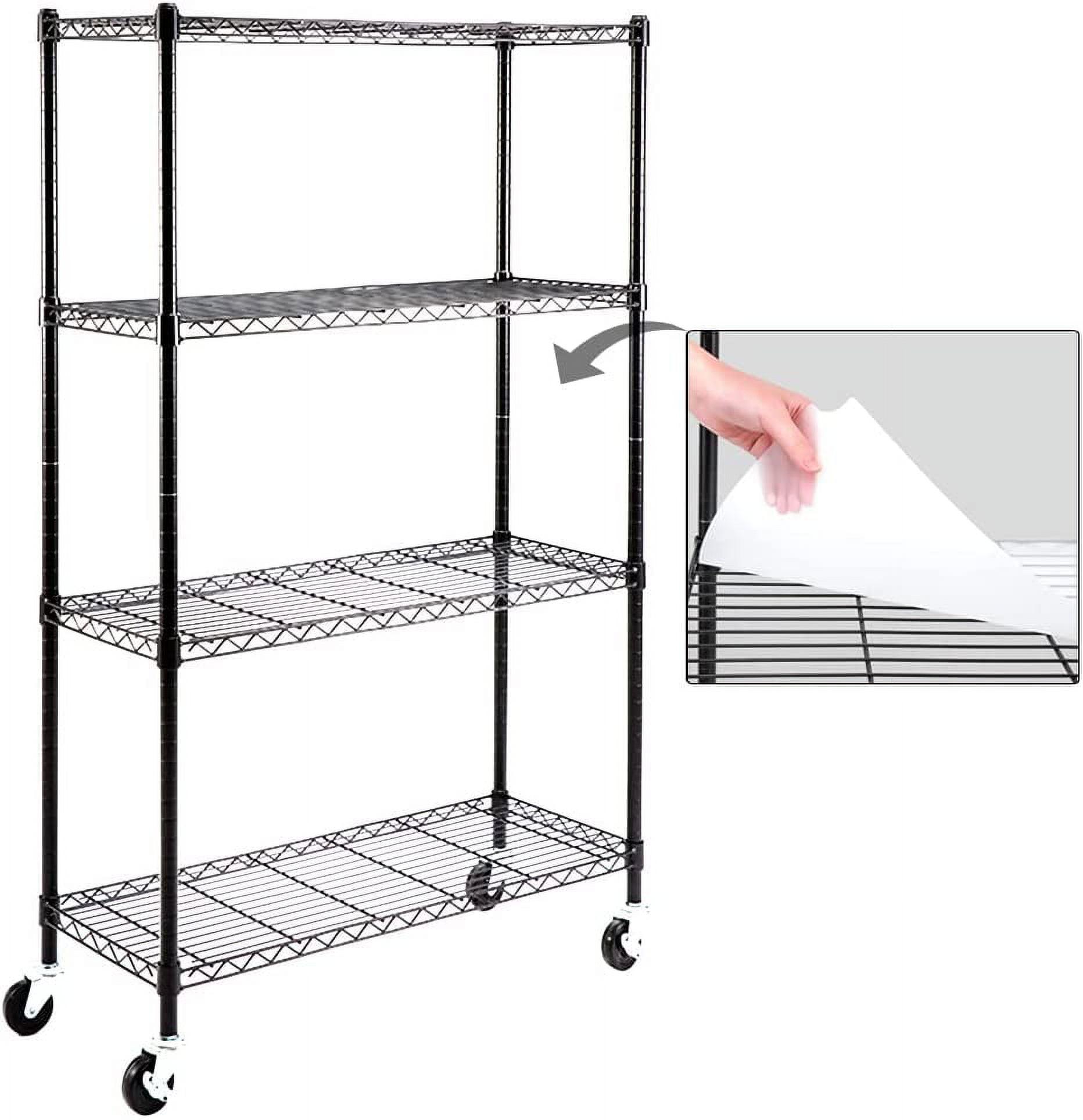 Adjustable Black Steel 4-Tier Shelving Unit with Wheels