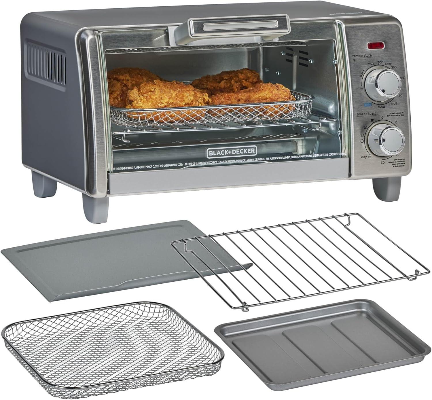 BLACK+DECKER BLACK+DECKER 4-Slice Crisp N Bake Air Fry Toaster Oven, TO1787SS, 5 Cooking Functions, 30 Minute Timer, Stainless Steel