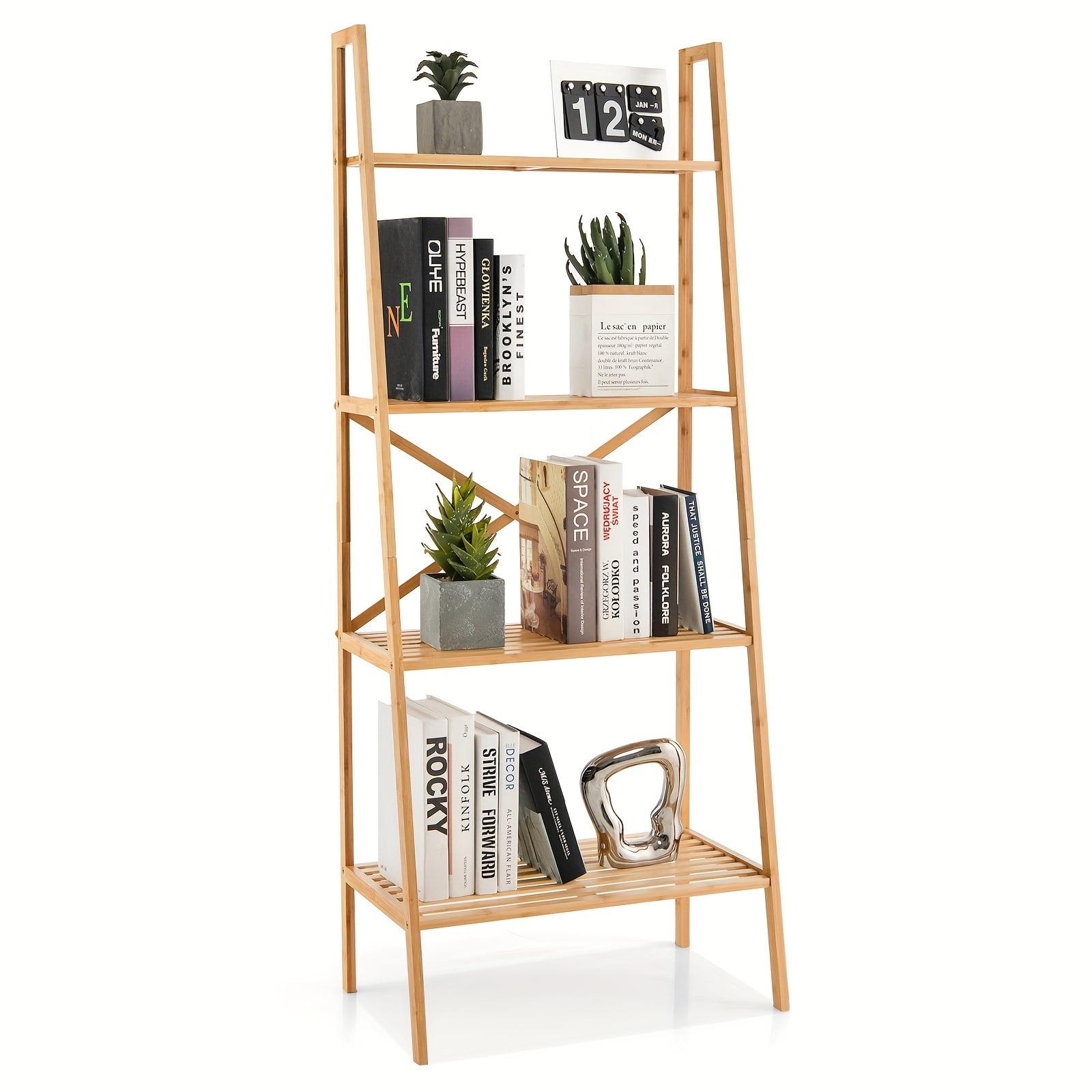 Costway 4-Tier Bookshelf Bamboo Ladder Shelf Bathroom Shelves Storage Plant Stand Rack