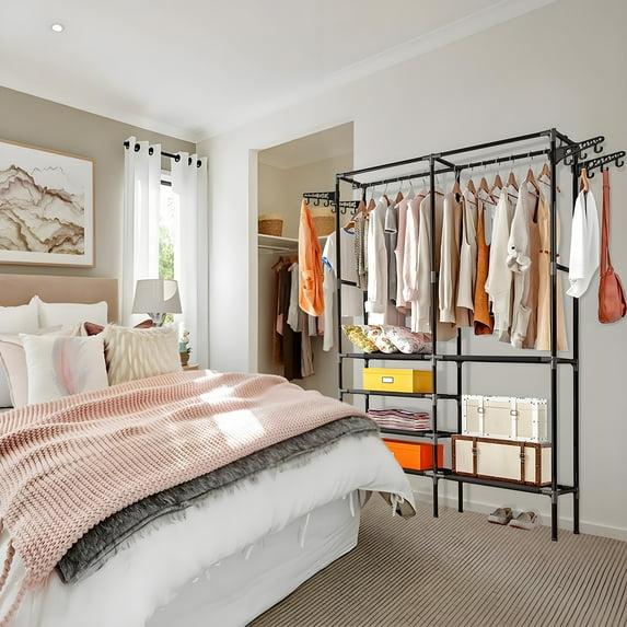 Rebrilliant 4-Tier Garment Rack,Clothes Rack with Extended Hanger,Freestanding Wardrobe Closet Clothing Rack