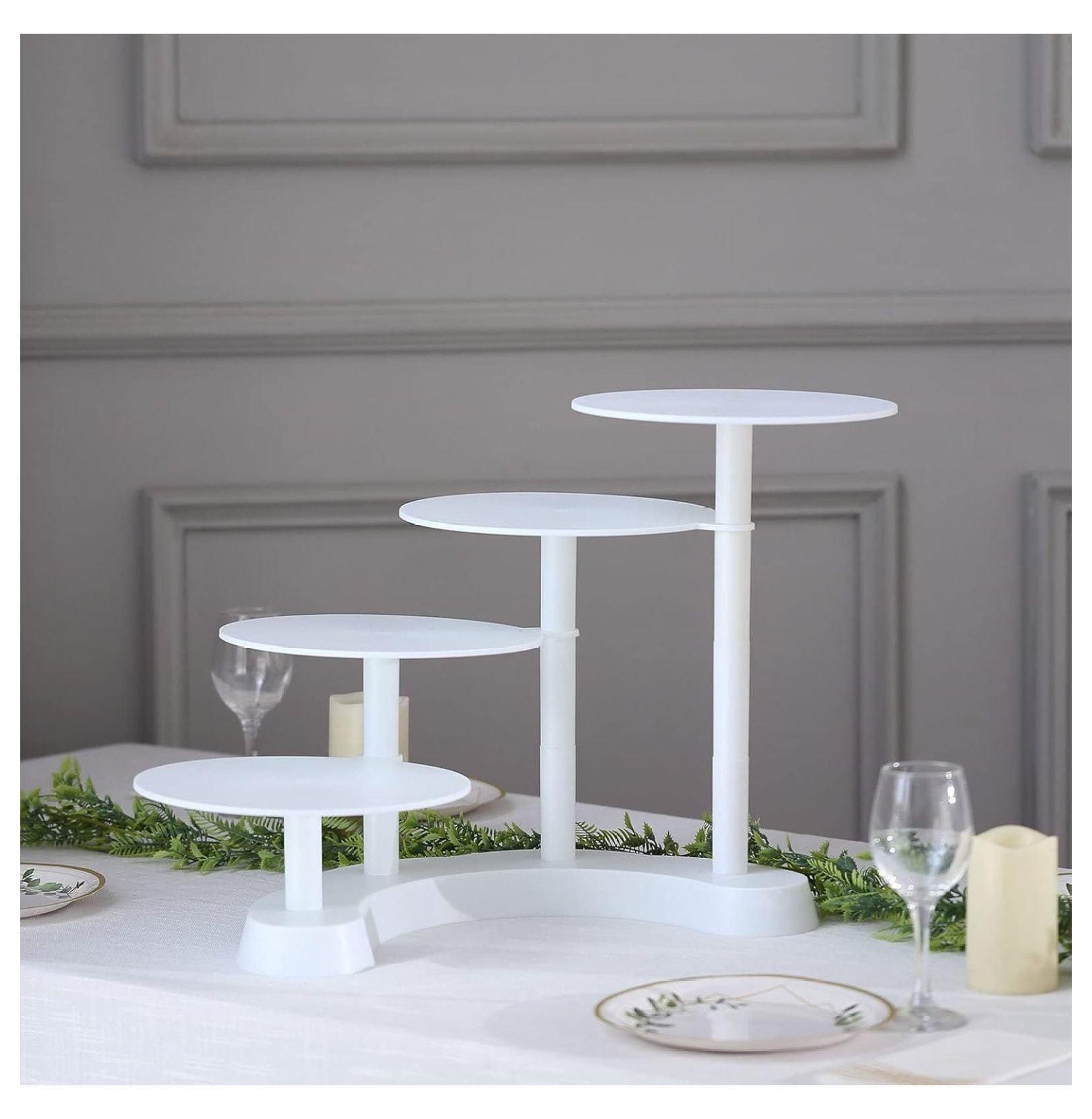 4-Tier Half Moon White Plastic Cake Dessert Stand, 4-Shelf Cupcake Display - 17" Tall