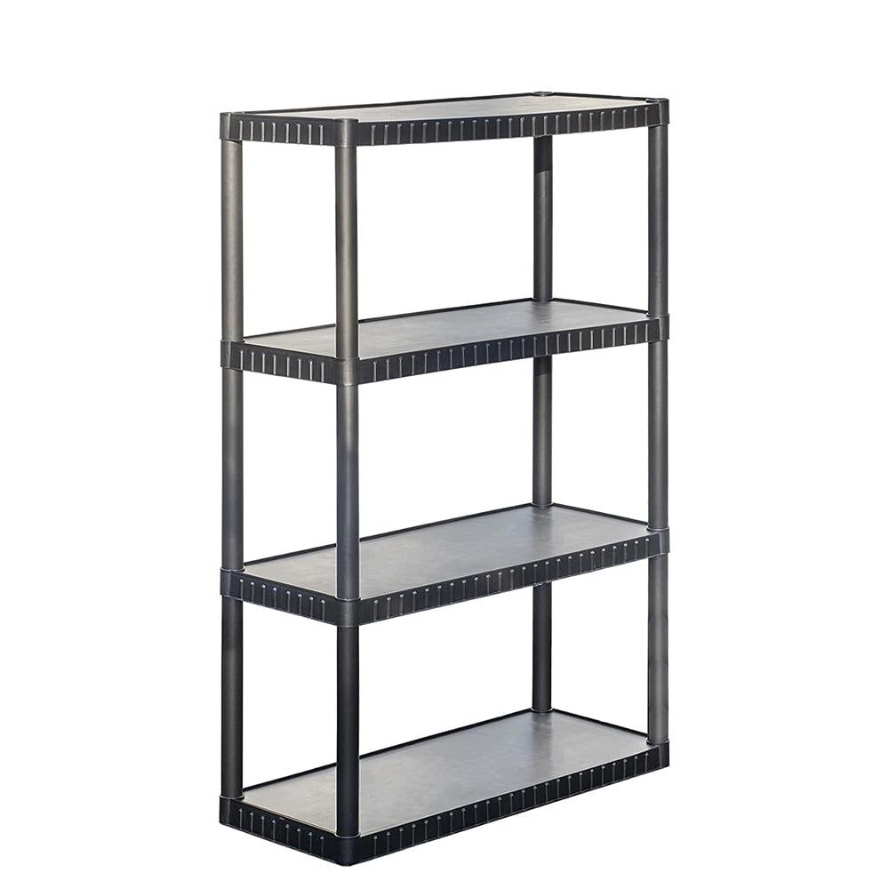 4-Tier Medium Duty Solid Storage Shelf, 75lbs/Shelf (52.1”H x 34.8”W x 14.6”D), Plastic Shelving Unit for Garage, Storage Room, Black