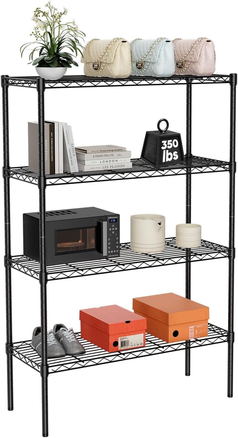 Black 4-Tier Adjustable Metal Storage Shelving Unit