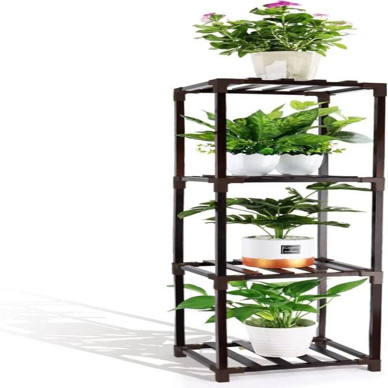 4-Tier Black Pine Wood Indoor Outdoor Plant Stand