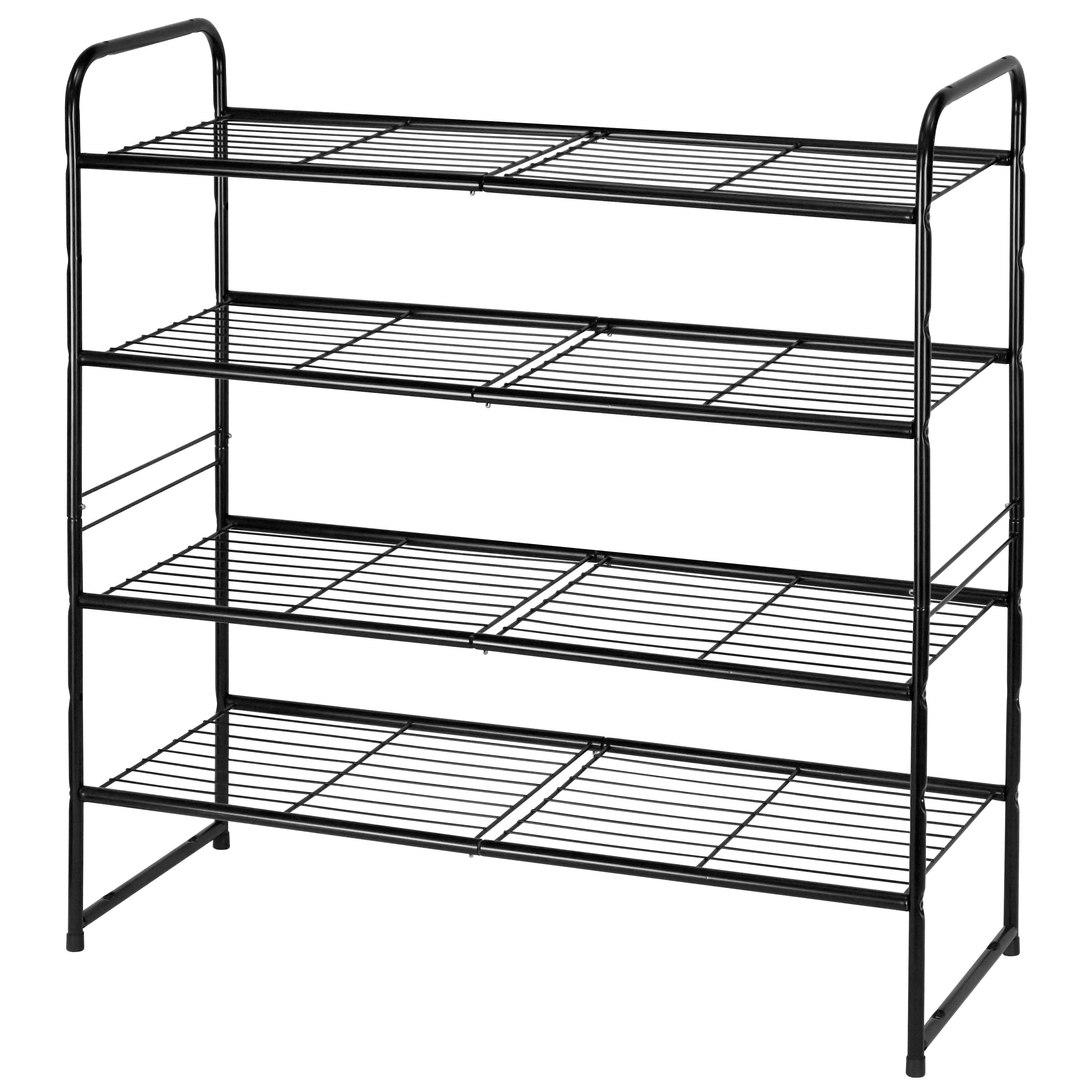 Black Metal 4-Tier Stackable Shoe Rack