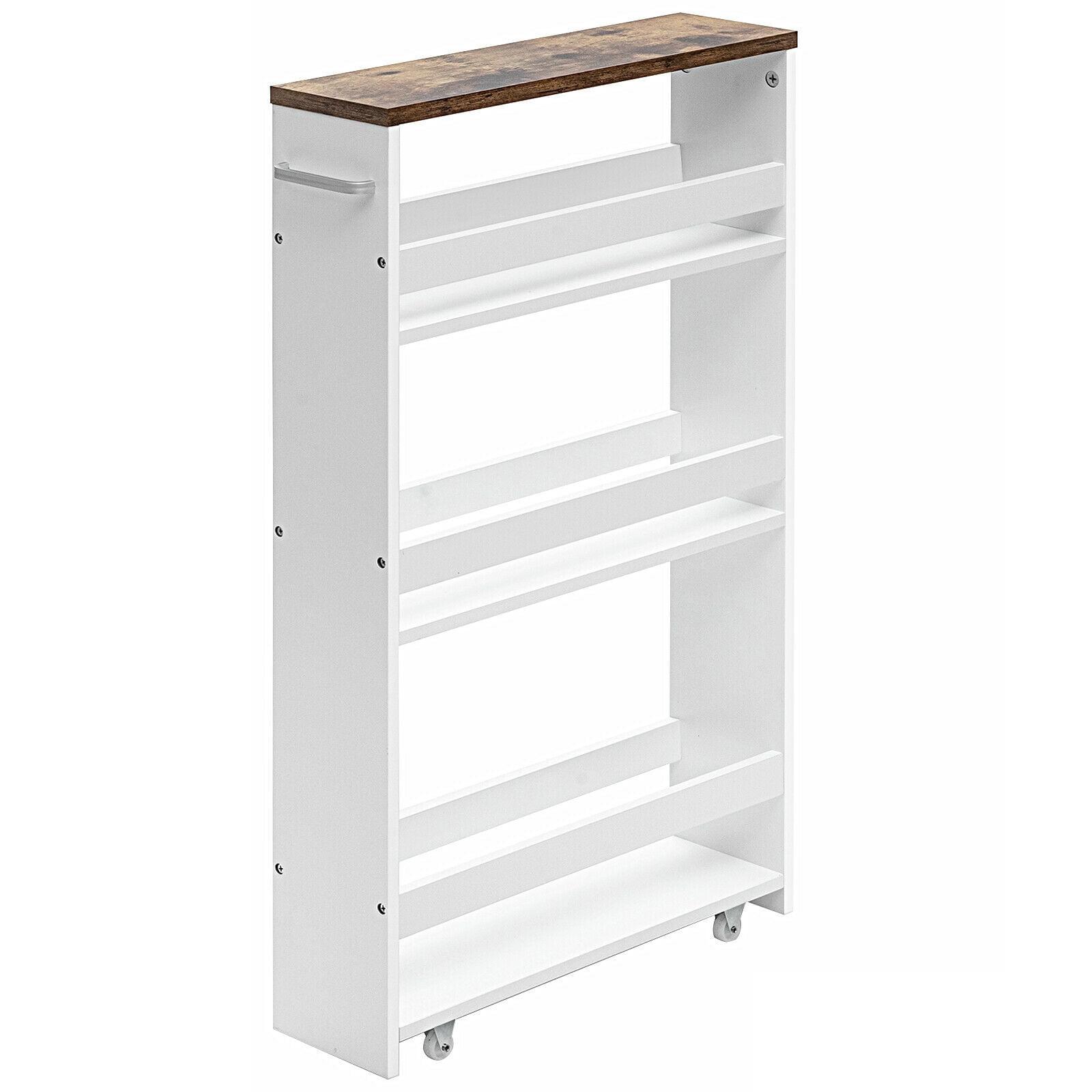 White Slim Rolling Kitchen Cart with Handle and Storage