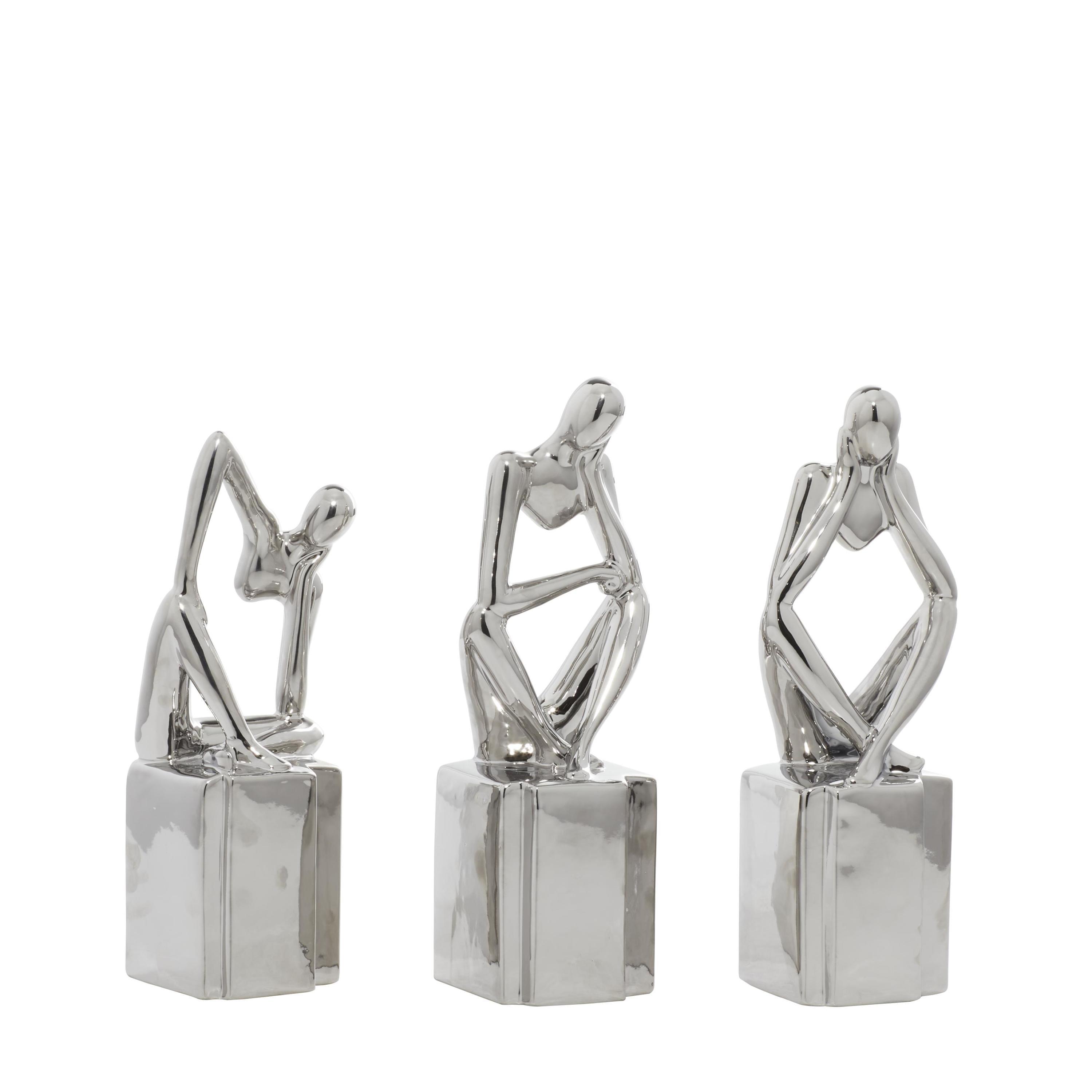 CosmoLiving by Cosmopolitan Porcelain Ceramic Sitting Thinker People Decorative Sculpture Set