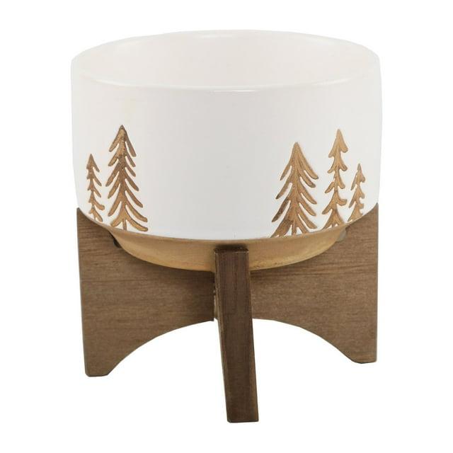 Flora Bunda 4" Christmas Ceramic on Wood Stand White