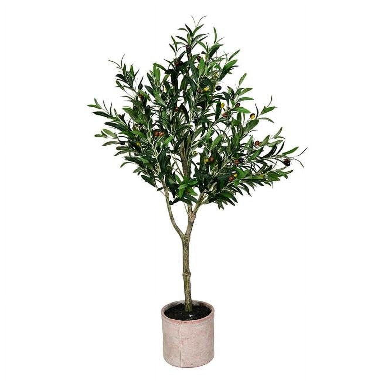 Vickerman Artificial Green Olive Tree in Black Planters Pot.