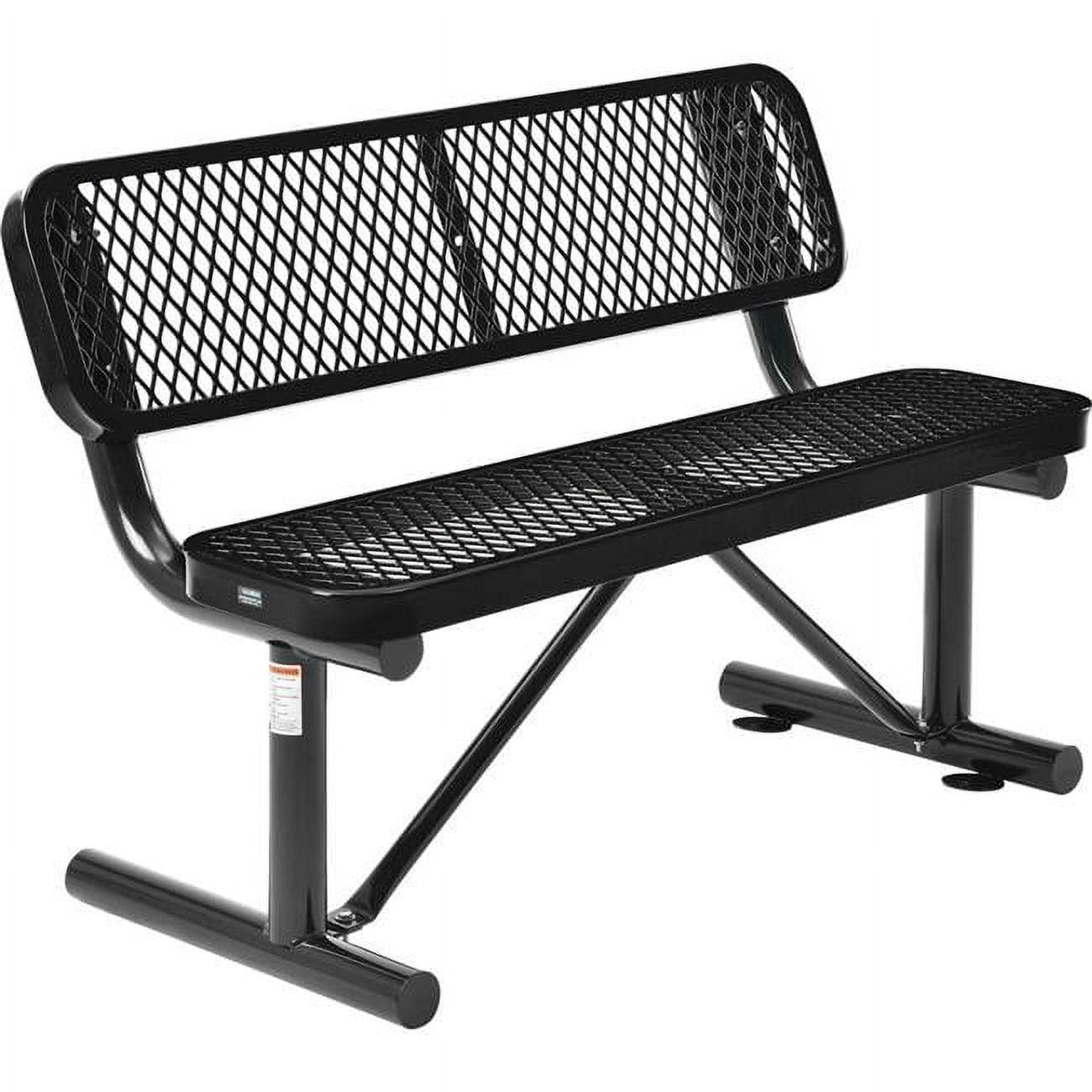 48-Inch Black Steel Outdoor Bench with Backrest and Thermoplastic Coating