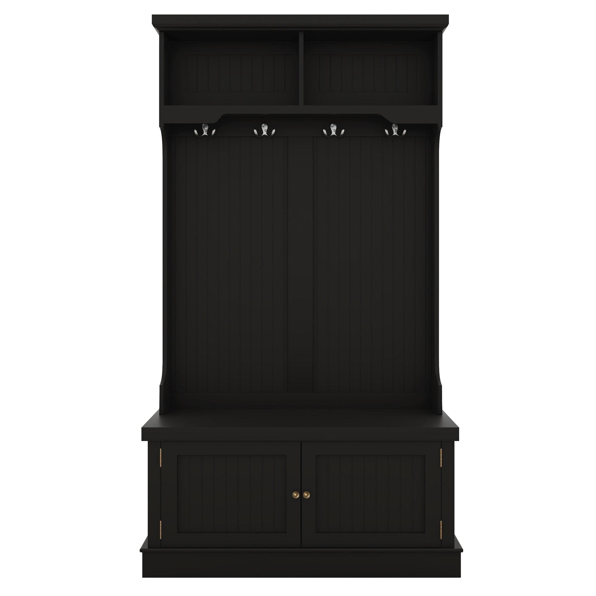 4-in-1 Design Coat Racks,Hall Tree with Storage Shoe Bench with 4 Hooks for Entryway and Hallway Black