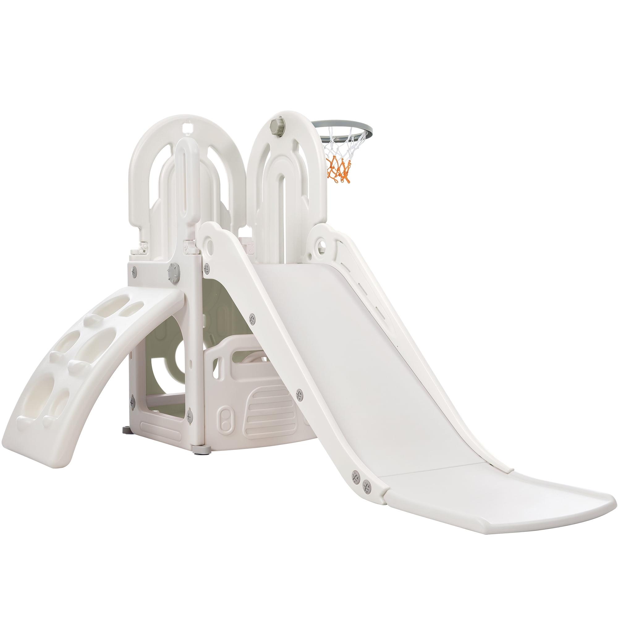 Gray Polyethylene 4-in-1 Toddler Climber and Slide Set with Basketball Hoop