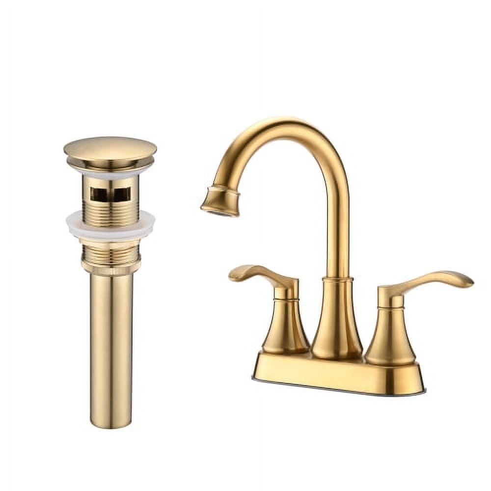 Brushed Gold Double Handle High Arc Bathroom Faucet with Drain Kit