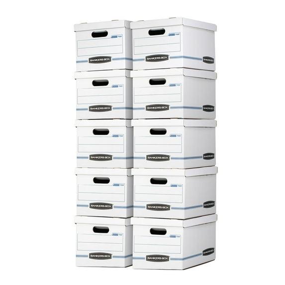 Bankers Box Basic Duty Letter/Legal File Storage Box with Lids, 10 Pack, White Corrugate Cardboard