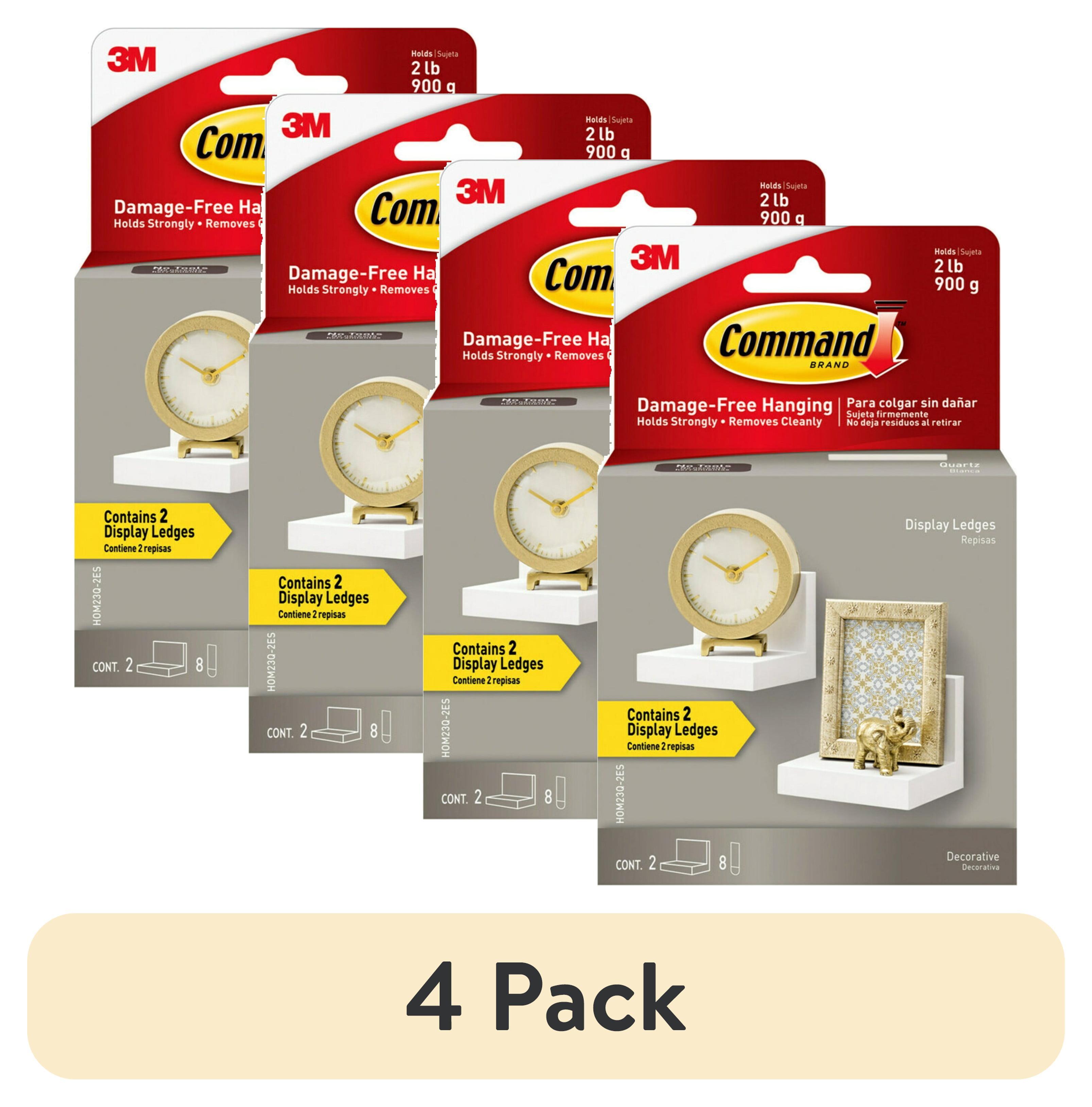 Command Display Ledges White: Floating Wall Shelf Set, 2 Picture Ledges, Off-White, Plastic, No Tools Needed