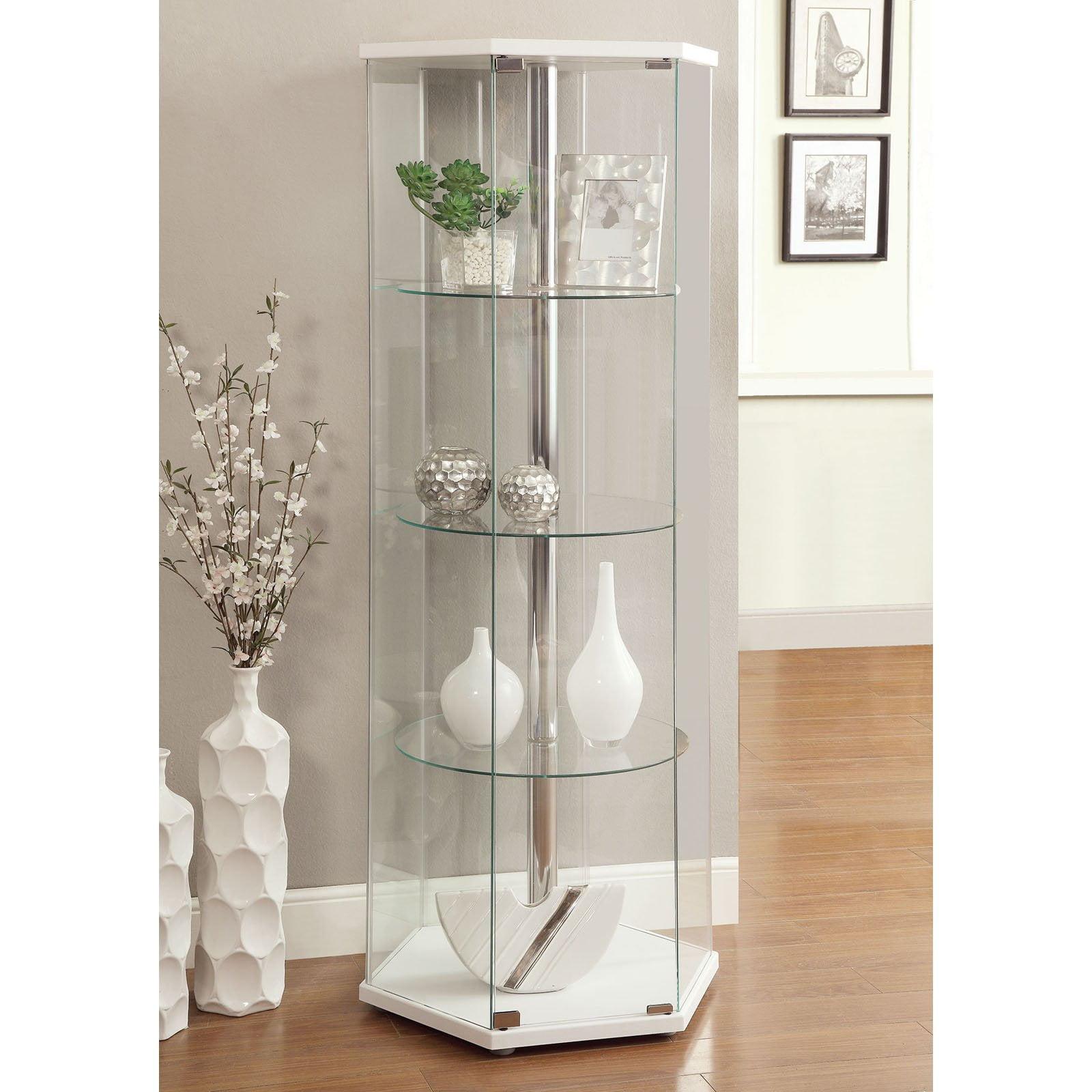 Contemporary White Hexagon 3-Shelf Glass Curio Cabinet