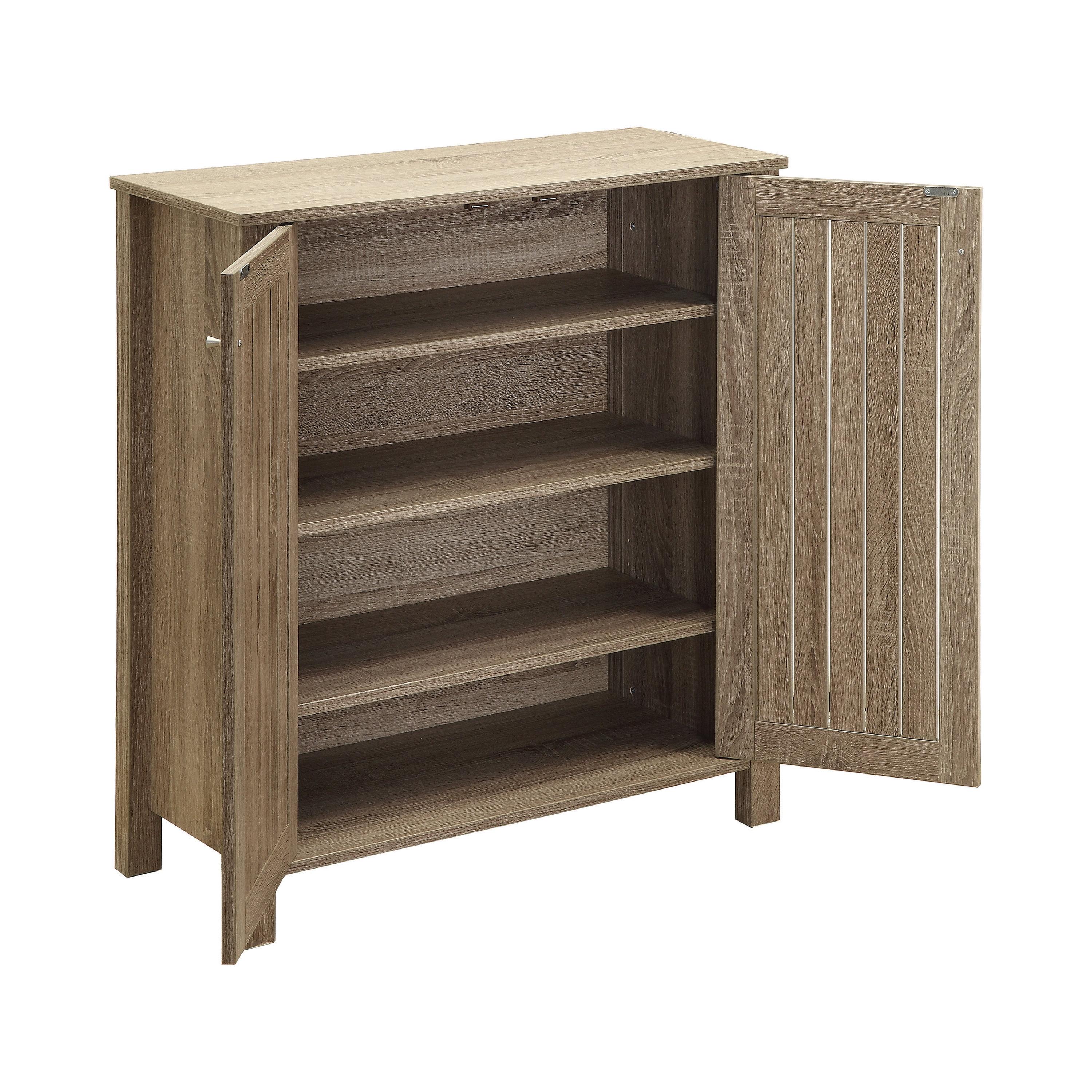 Weathered Brown Transitional 4-Shelf Wooden Shoe Cabinet