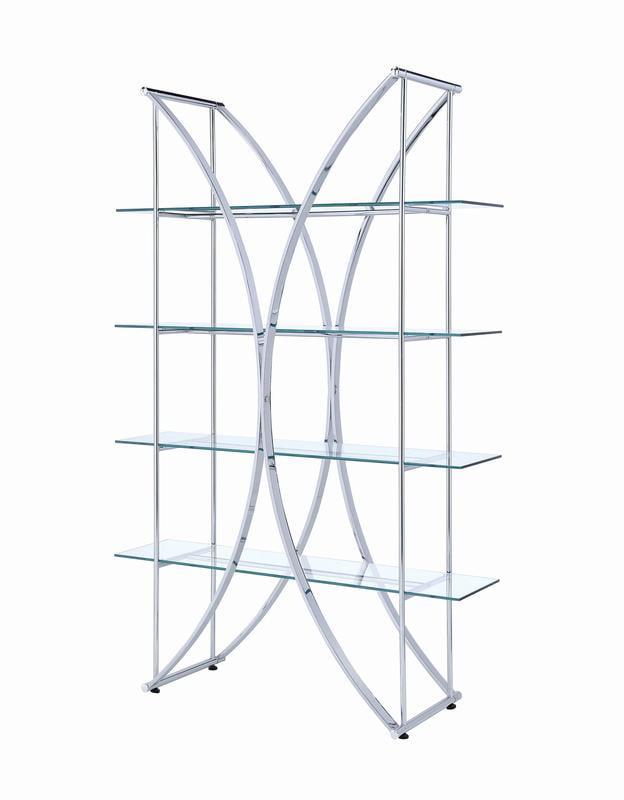 72 Inch Chrome and Glass 4-Tier Contemporary Bookcase