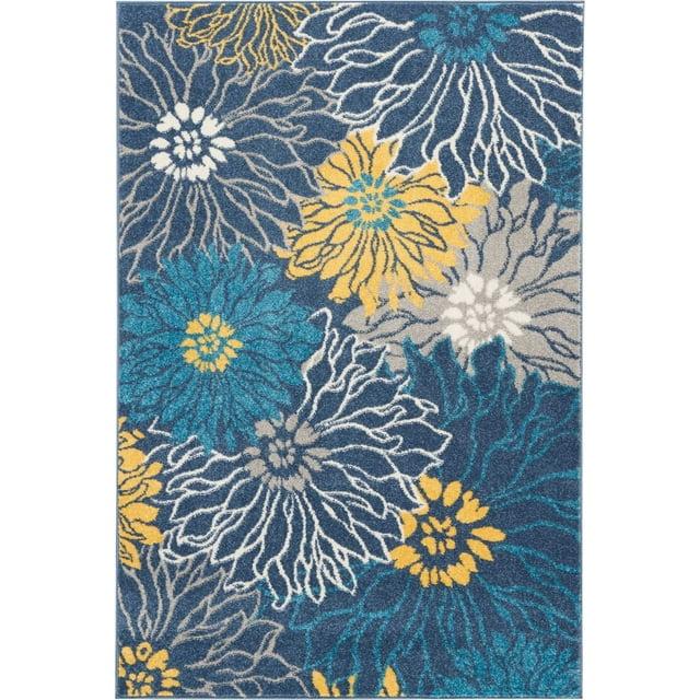 4â€™ x 6â€™ Blue Tropical Flower Area Rug