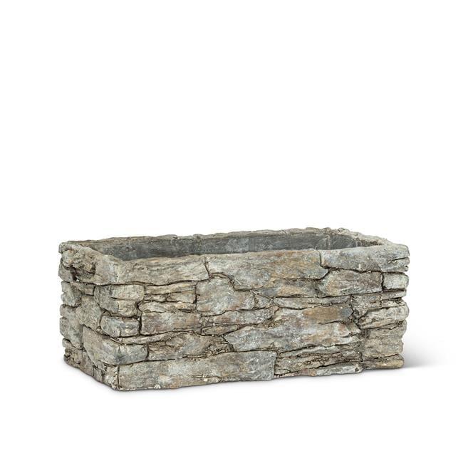 Small Gray Cement Rectangular Stack Stone Planter