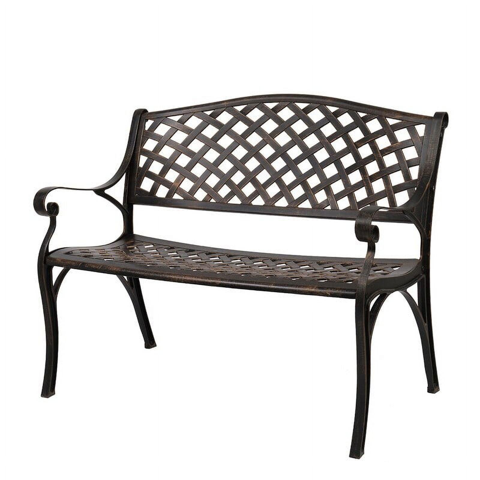 Bronze 40.5" Cast Aluminum Outdoor Bench with Mesh Backrest