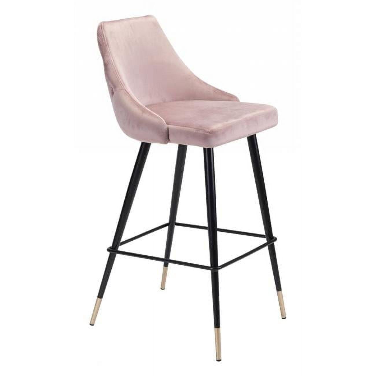 Sleek Pink Velvet & Black Metal Contemporary Bar Stool with Footrest