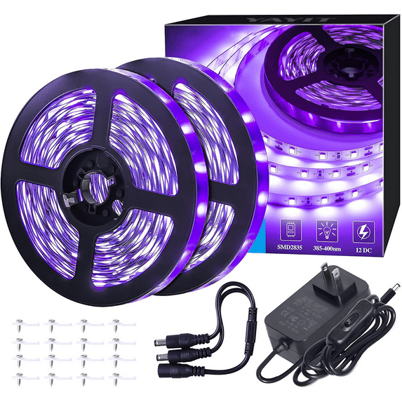 40 Foot Led Black Light Strip Kit, 720 Units Led, 12V Flexible Blacklight Fixtures, Non-Waterproof