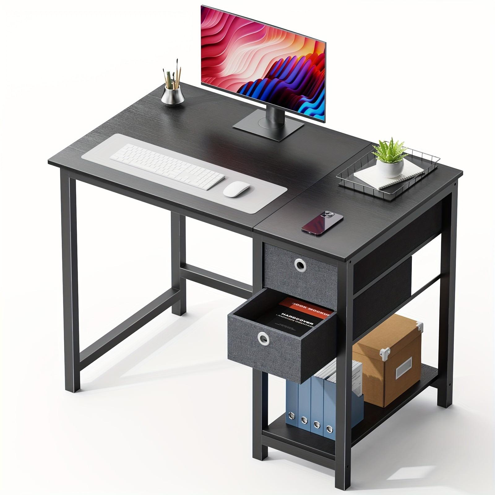 40-Inch Compact Computer Desk with Ample Storage Drawers - Modern Simple Style Writing Study PC Work Table for Home Bedroom Small Spaces - Ergonomic Design, Sturdy Construction, and Spacious Workspace