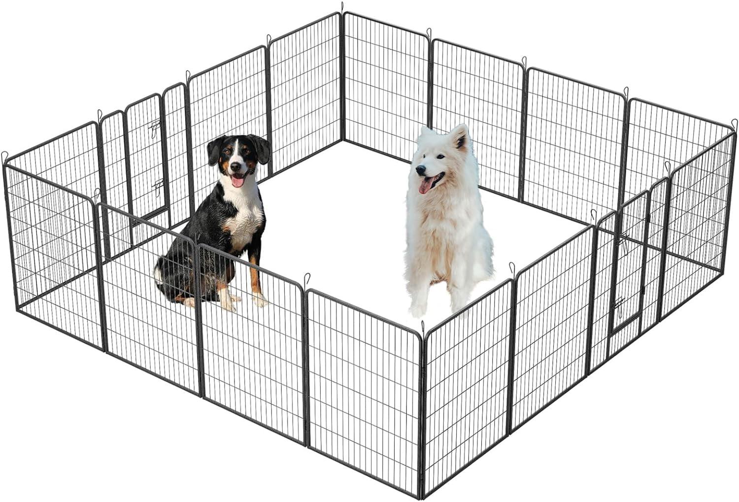 40" Black Heavy-Duty Metal Pet Playpen with Doors