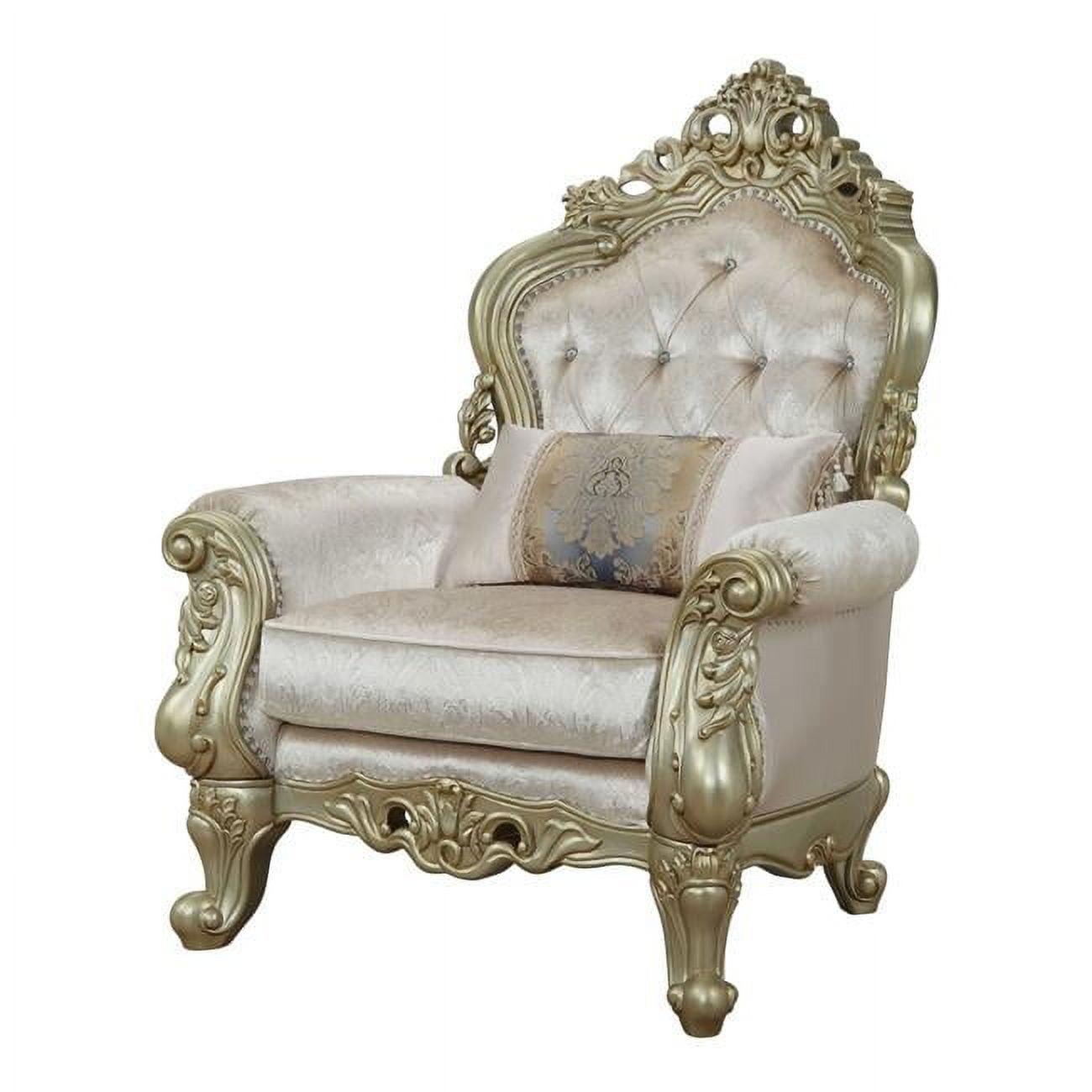 Antique White Tufted Chesterfield Accent Chair with Pillow