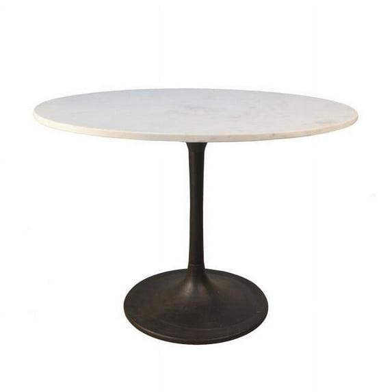 Carolina Living 40" Zaha Round Marble Top Dining Table Black/White: Pedestal Base, Seats 4