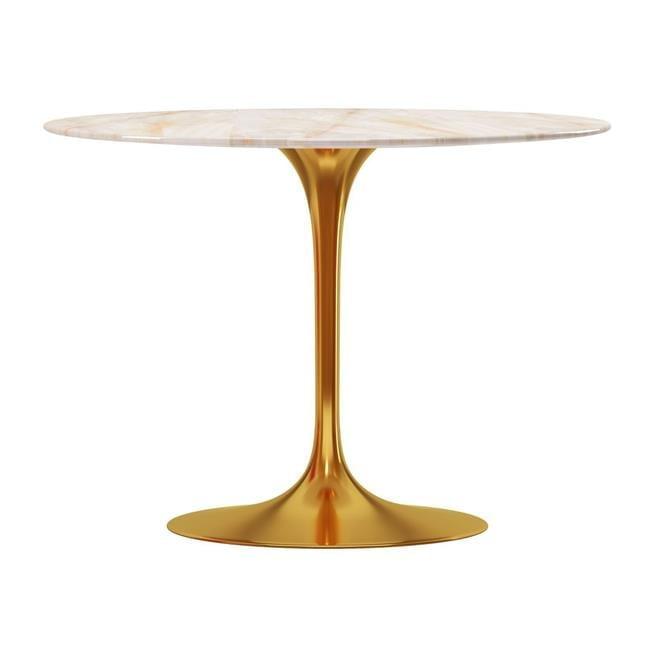 Rose 40" Round Gold Pedestal Dining Table with Onyx Marble Top