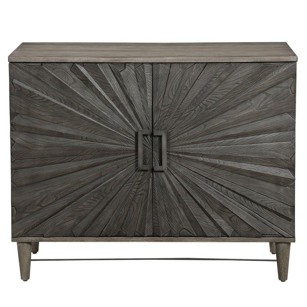 Gray Oak 40-Inch 2-Door Cabinet with Starburst Design