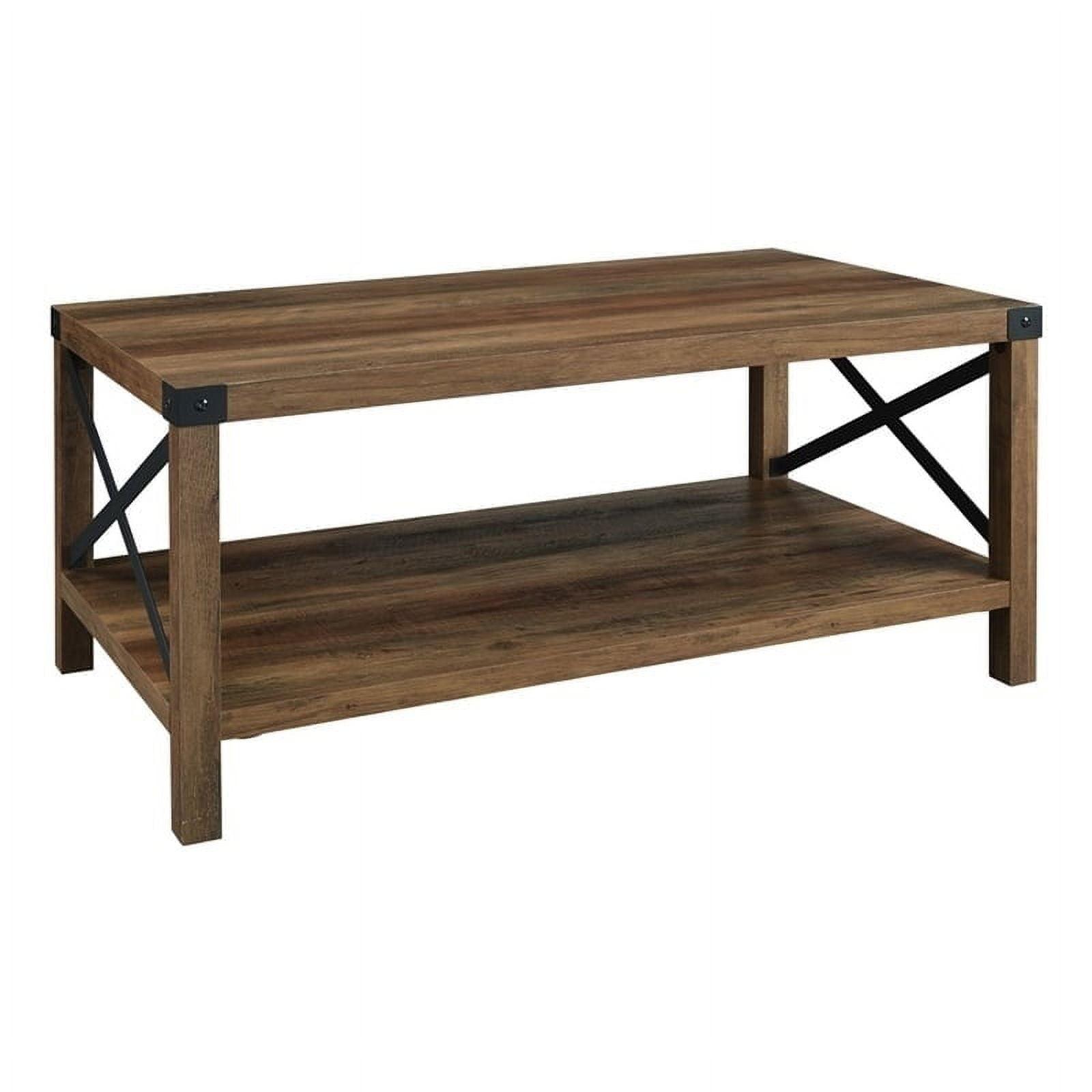 40 inch Metal X Wood Coffee Table in Reclaimed Barnwood with Black Metal