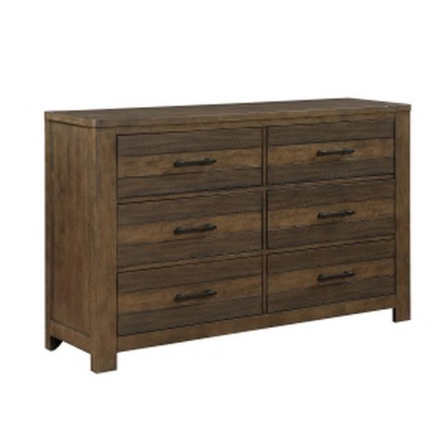 40 x 18 x 66.5 in. Aco Wide Dresser with 6 Drawer & Black Handles, Antique Brown