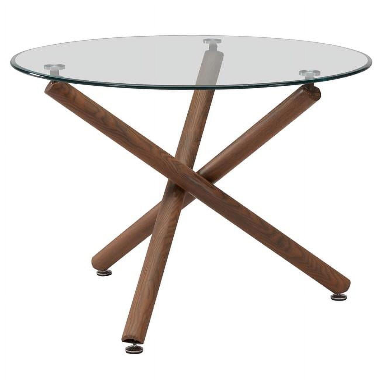 Rocca 40" Contemporary Round Glass Dining Table with Walnut Metal Legs