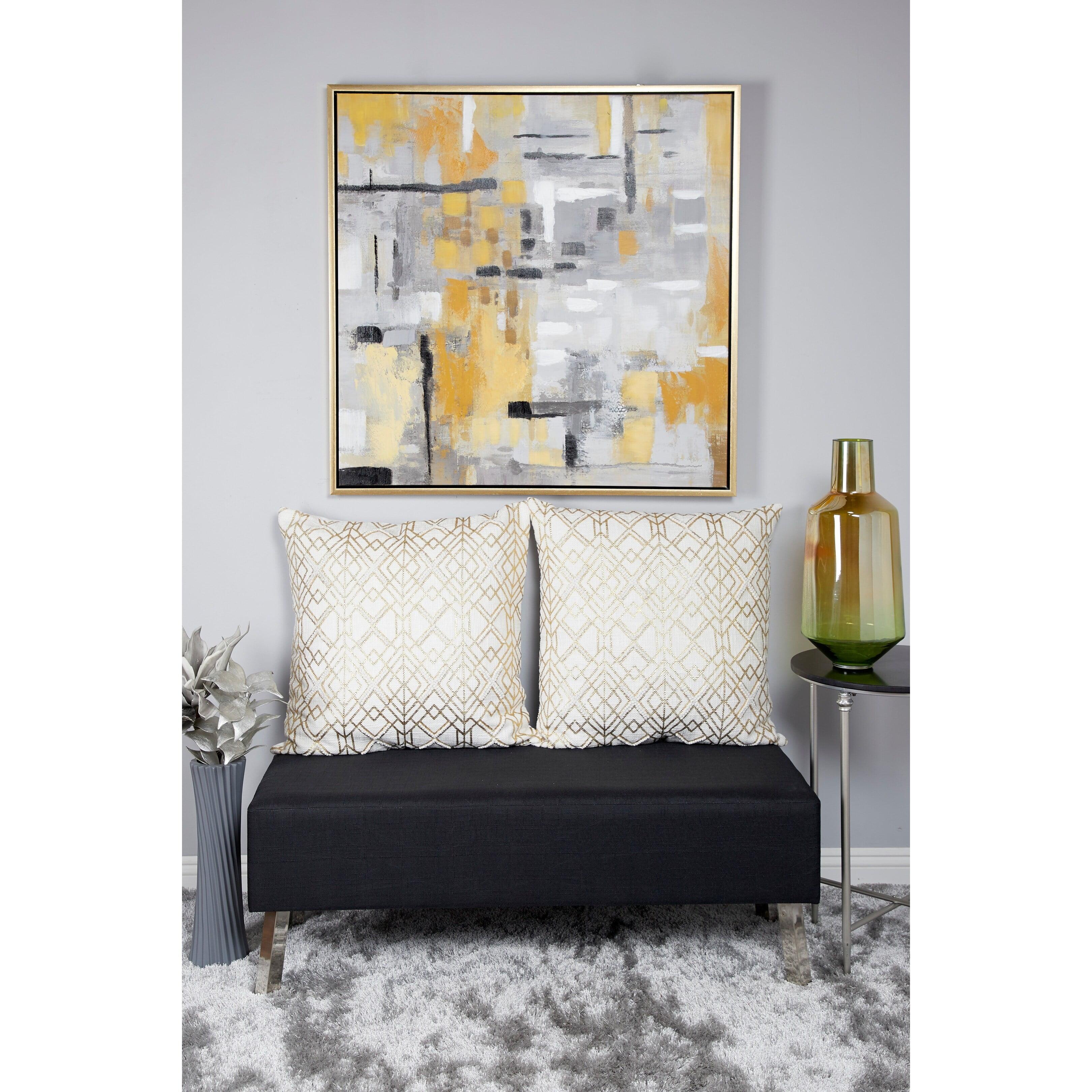 Gold and Gray Abstract Canvas Wall Art with Gold Frame, 40" x 40"