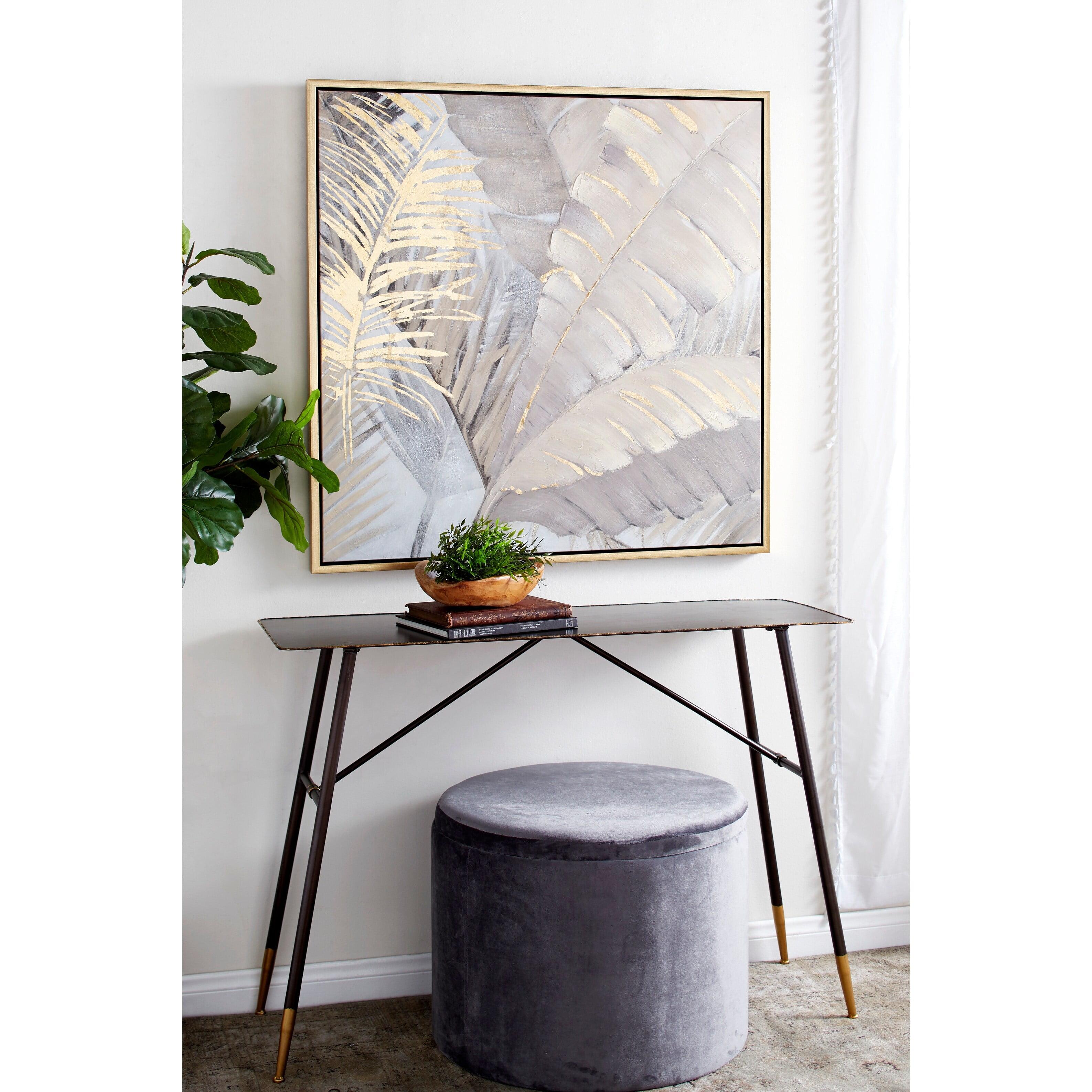 Gold and Gray Palm Leaf Framed Canvas Wall Art, 40" x 40"