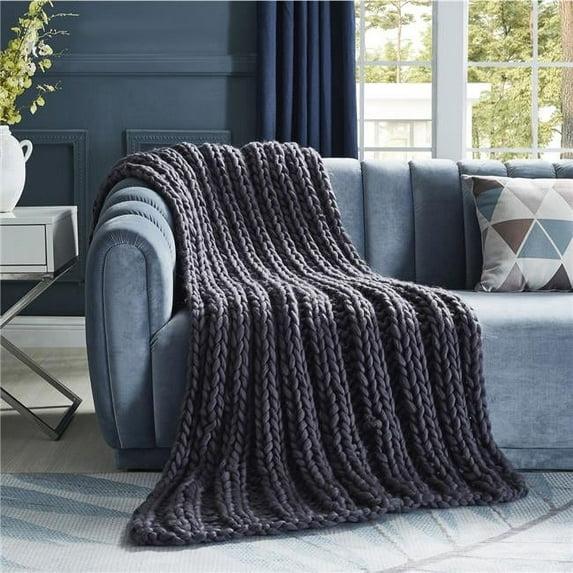 40 x 60 in. Sinclair Channel Knit Throw Blanket, Dark Grey
