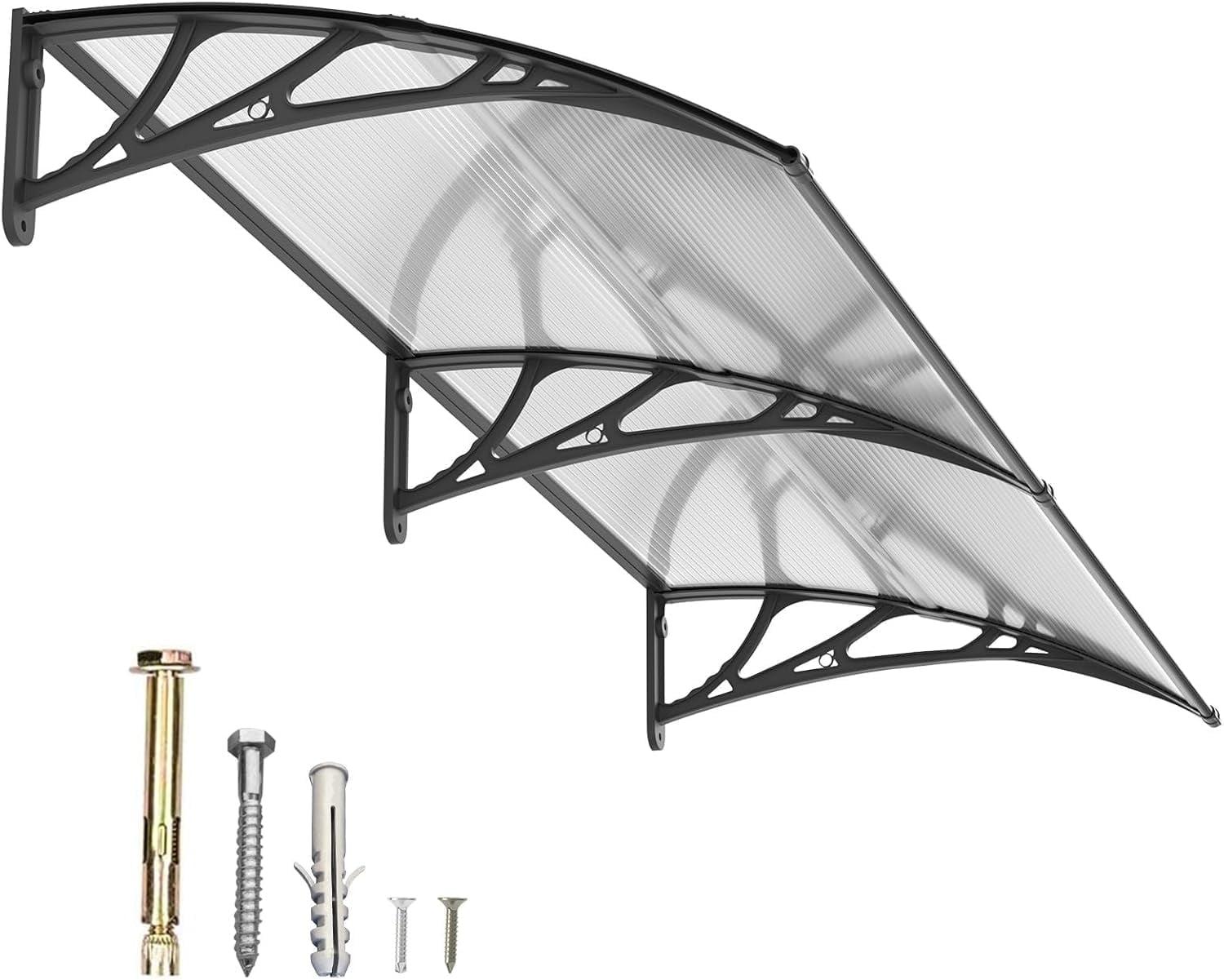 SPECSTAR Polycarbonate Window Door Awning Spliced Canopy Transparent with Black Bracket 40 Inch x 80 Inch