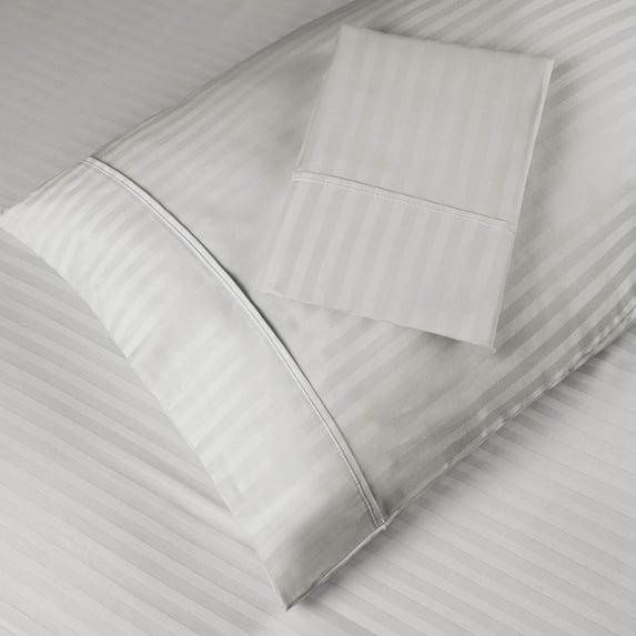 400 Thread Count Cotton Stripe 2 Piece Pillowcase Set, King, Platinum - Blue Nile Mills